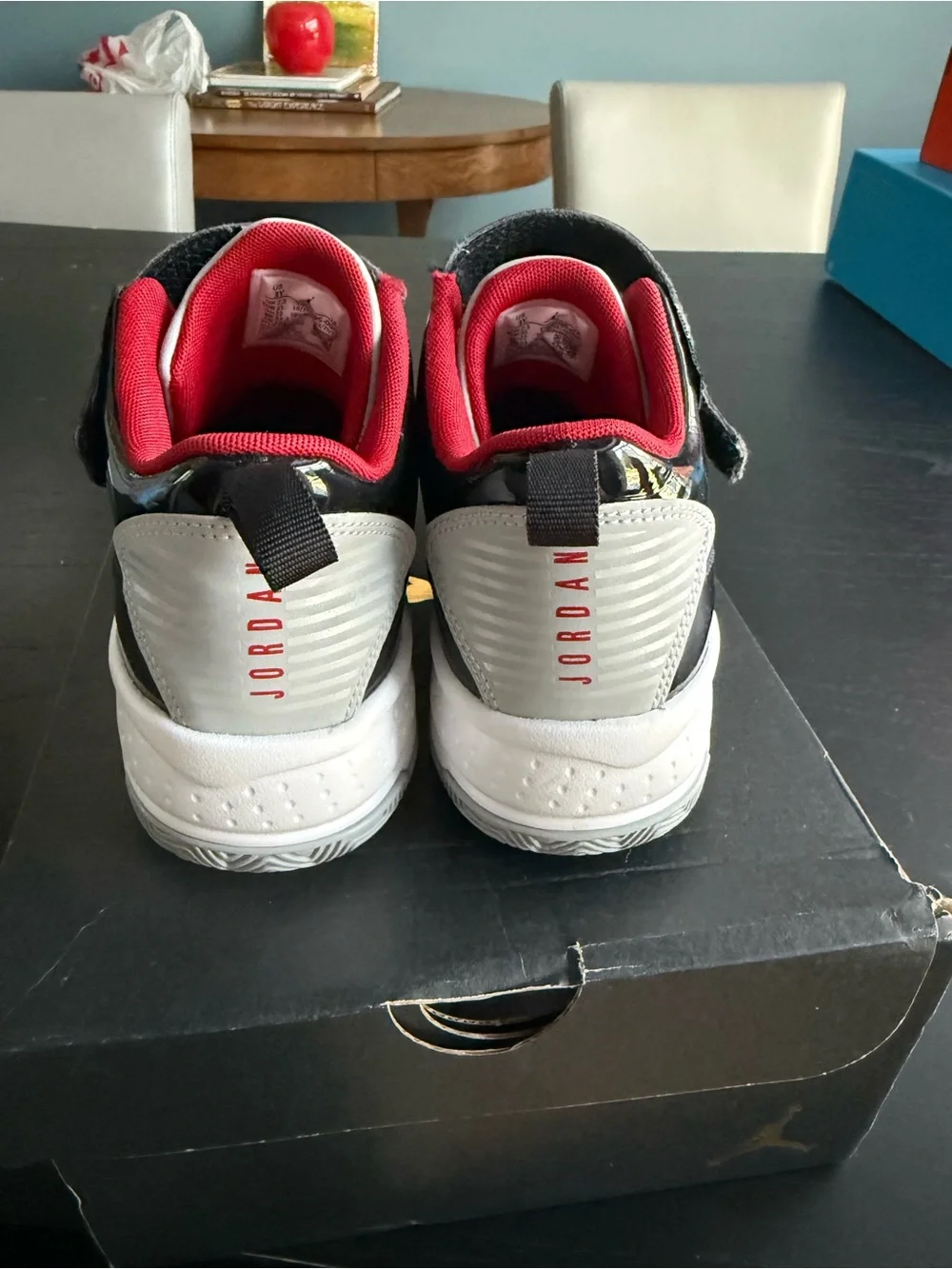Jordan Kids Black and Red Velcro High-Top Sneakers